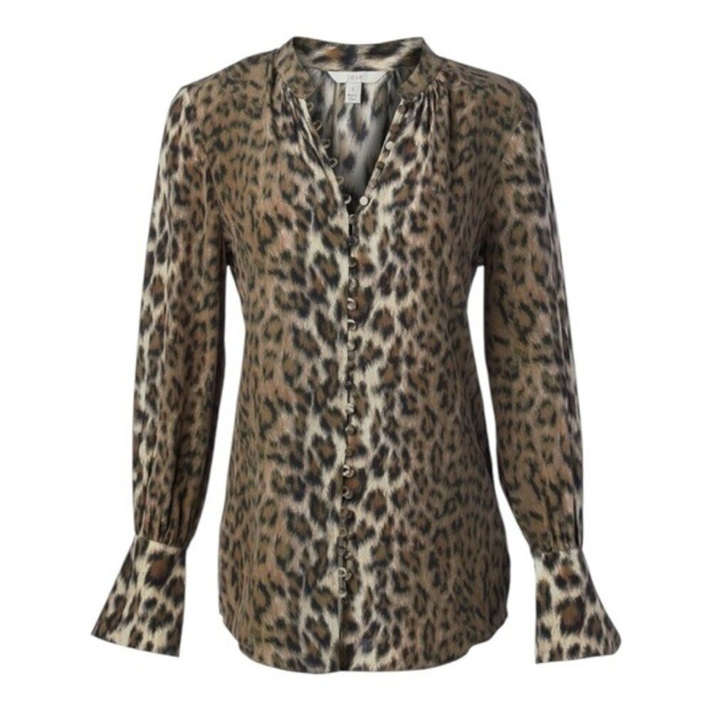 Joie Tariana Cream 100% Silk Bell-Sleeve Blouse – Mandarin Collar, Size L, Excel